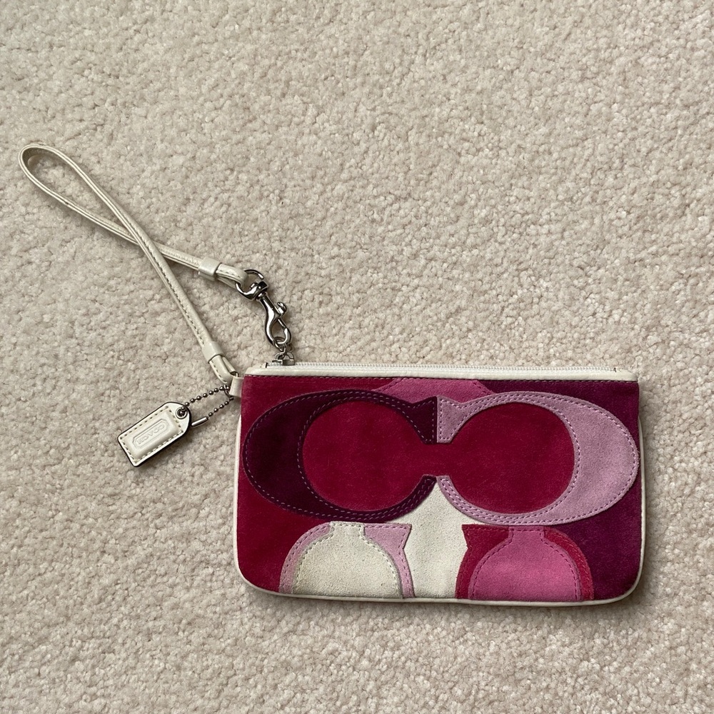 Coach Pink, Purple and Cream Suede Wristlet